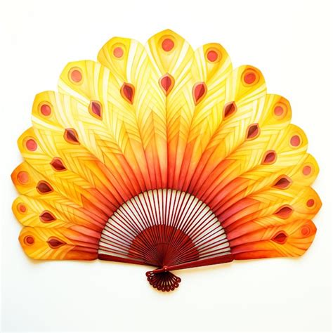 Premium Ai Image Orange Yellow Red Ombre Hand Fan Made Of Peacocks