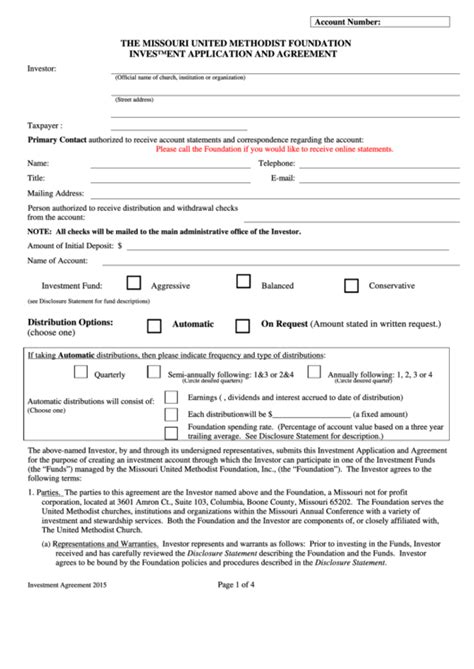 Fillable Investment Application And Agreement Template Printable Pdf