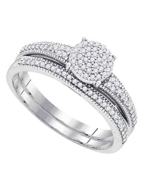 10k White Gold Womens Diamond Ring Cluster Bridal Wedding Engagement Ring Band Set 1 4 Cttw