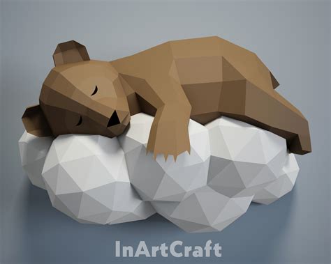 Pdf Papercraft Bear On A Cloud Paper Craft 3d Origami Kit Inspire