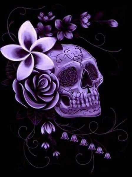 Purple Skull With Purple Flowers Floral Skull Tattoos Girly Skull
