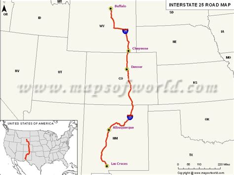 Us Interstate 25 I 25 Map Las Cruces New Mexico To Buffalo Wyoming