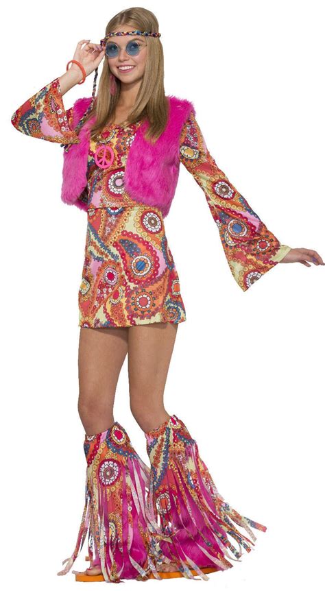 Womens 60s 70s Fur Ever Groovy Flower Power Hippie Fancy Dress Costume Ebay
