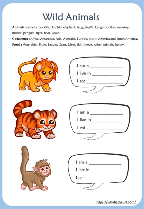 Wild Animals Worksheets For Kids Your Home Teacher