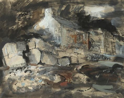 John Piper House With Stone Wall Gouache And