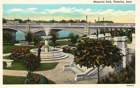 Vintage Postcard Memorial Park Tourist Attraction Bridge Waterloo Iowa
