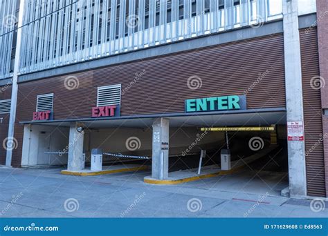 Parking Garage Ramp Entrance And Exits With Signs Stock Photo Image