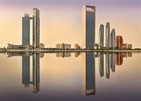 View Of Abu Dhabi Skyline At Sunrise Uae Stock Image Image Of