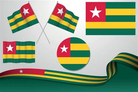 Set Of Togo Flags In Different Designs Icon Flaying Flags With Ribbon