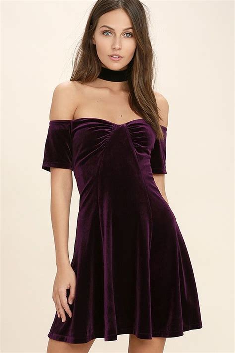 San Junipero Plum Purple Velvet Off The Shoulder Dress Velvet Dress
