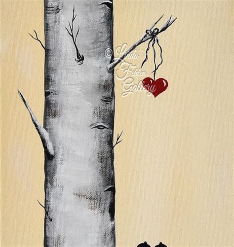 Love Birds On An Aspenbirch Tree Branch Painting Linda