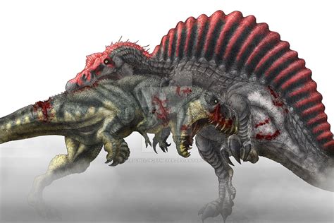Tyrannosaurus Rex Vs Spinosaurus Colored Wip By Herschel Hoffmeyer On