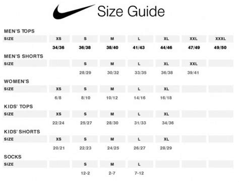 Size chart is a general guide. Nike Size Guide - Activewear Brands