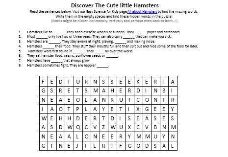 The name hamster comes from the german word hamstern which means hoard. Hamsters Hidden Words Printable Picture - Easy Science For Kids
