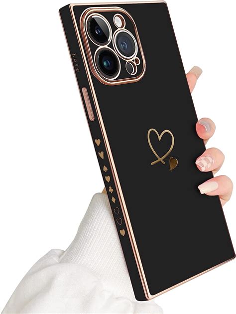 newseego square iphone 14 pro max case women girls luxury cute plating black gold