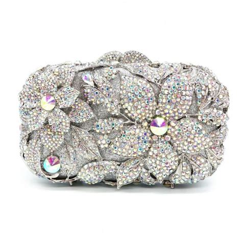 Ab Rhinestone Purse Elegant Flower Crystal Bridal Clutch For Mother Of