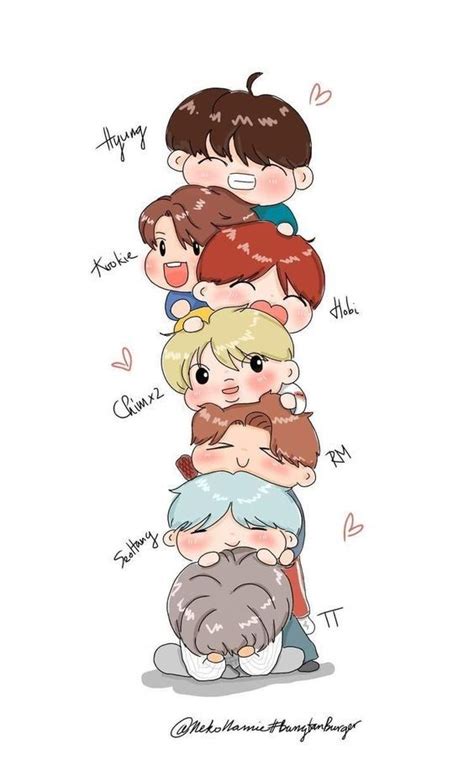Brown stone hill, music, bts, sky, sea, water, group of people. Pin by BTZY_01💜 on CHIBI in 2020 | Cute cartoon wallpapers ...