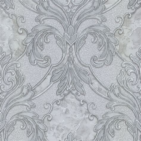 Henderson Interiors Damask Glitter Wallpaper Grey Silver