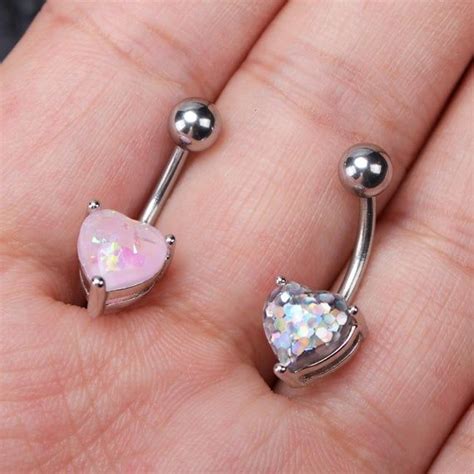 14g Belly Button Rings Navel Ring Heart Belly Ringbelly Etsy In 2021 Belly Button Jewelry
