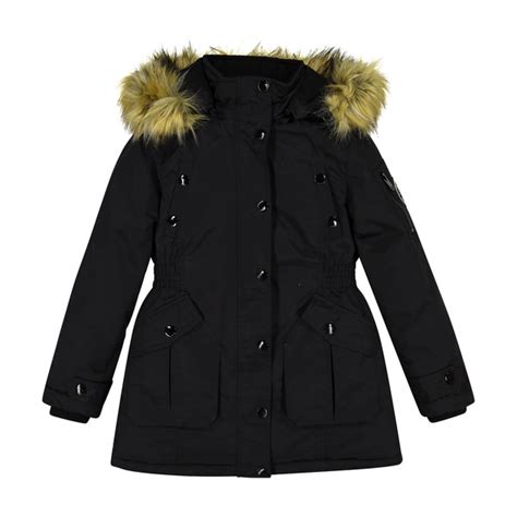 Diesel Girls Parka Jacket In Black With Detachable Hood For Girls