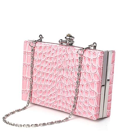 High Quality Pink Snakeskin Leather Box Clutch Bag Pink Pu Snake Skin