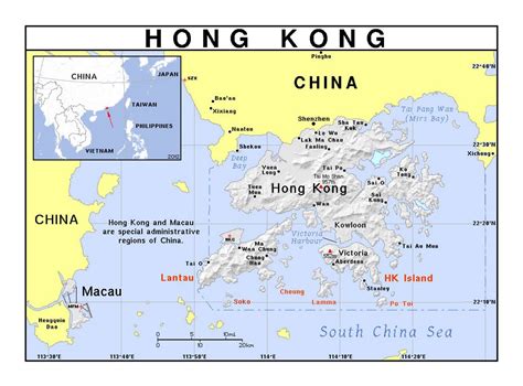 Detallado Mapa Político De Hong Kong Con Relieve Hong Kong Asia