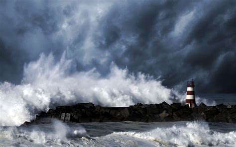 Sea Lighthouse Storm Waves Wallpaper 1920x1200 67786