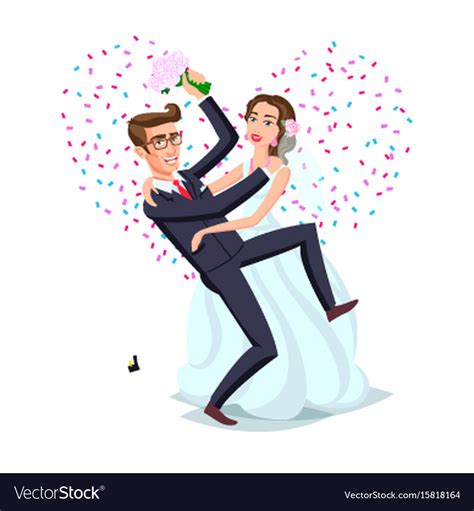 Just Married Funny Couple Bride And Groom Dance Vector Image