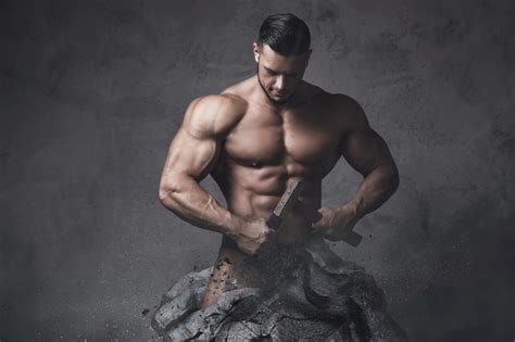 Premium Photo Muscular Man Statue Bodybuilder Made Himself From The
