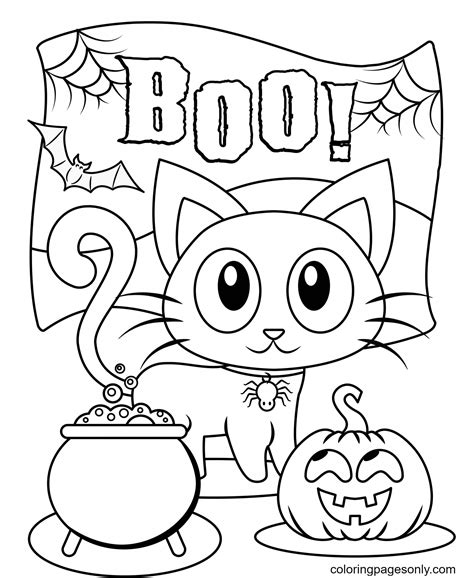 Printable Halloween Cat And Pumpkin Coloring Page Free Printable