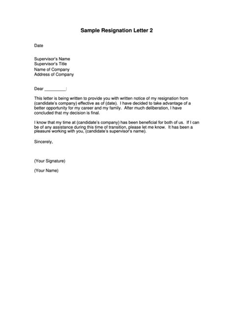 Resignation Letter Template Download Printable Pdf Templateroller