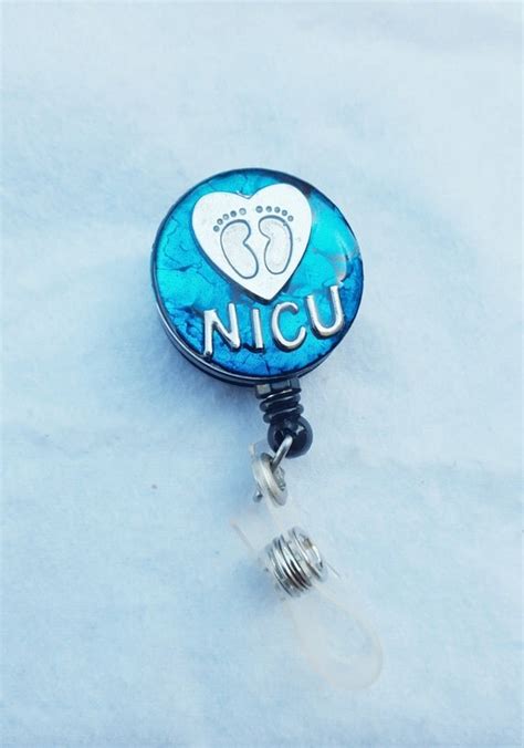 Nicu Name Badge Holder With A Teal Background Heart And