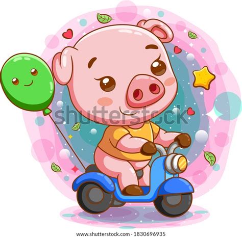 Cute Baby Pig Riding Motorcycle Illustration Stock Vector Royalty Free