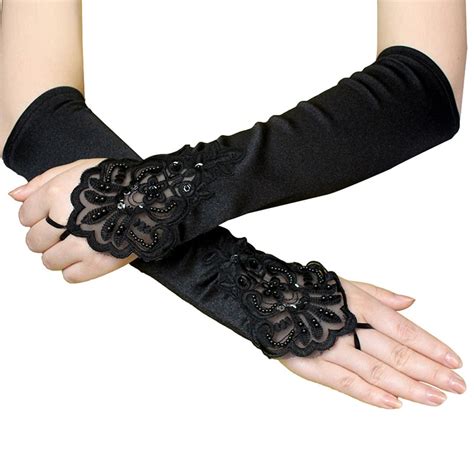 1 Pair New Design Womens Elbow Length Gloves Sexy Black Long Satin