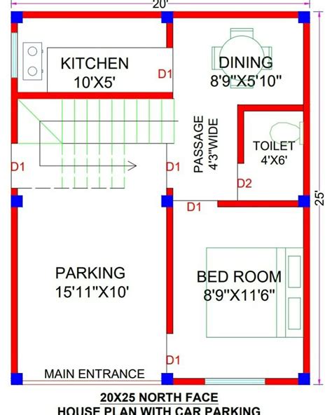 20×25 Home Plan 20×25 House Plan With Car Parking 500 Sq Ft House