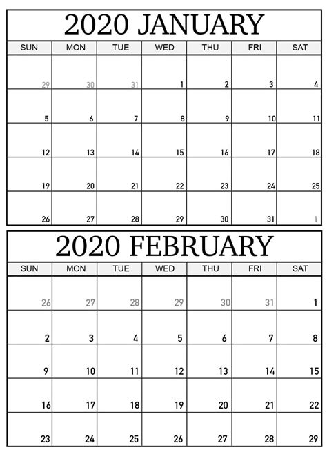 Calendar 2020 January And February Month Calendar Printable
