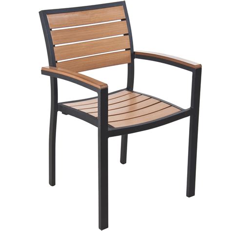 All of this starts by living by our core values of honesty, efficiency, attitude, respect. BFM Seating PH101CTKBL Largo Outdoor / Indoor Stackable Synthetic Teak Black Arm Chair