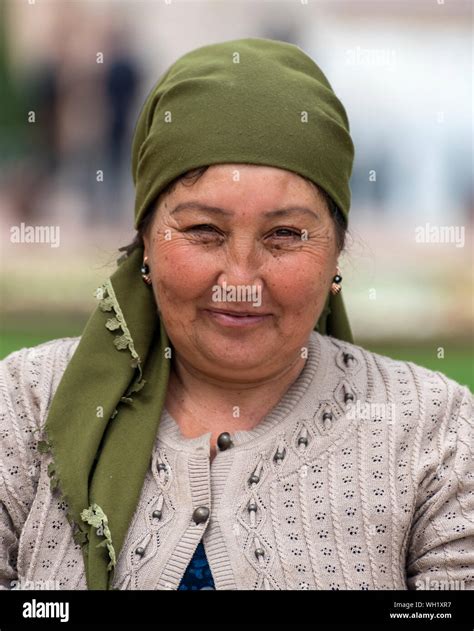 Portrait Of A Uzbek Woman Wearing A Headscarf Samarkand Uzbekistan