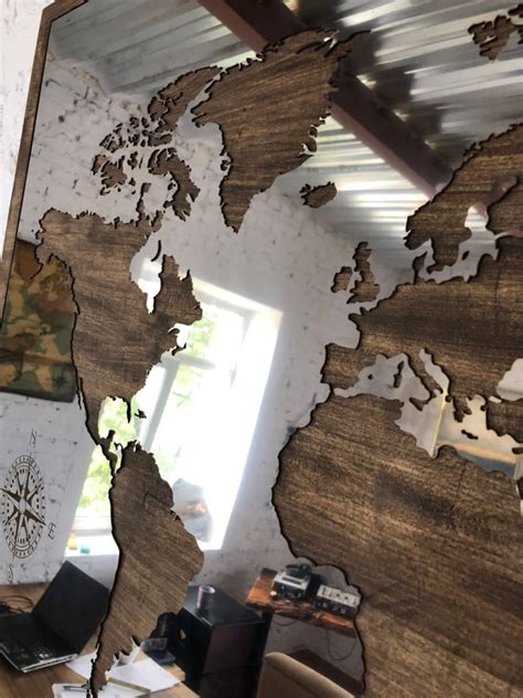 Metal World Map Wall Art Glossy Stainless Steel Map Of The Etsy