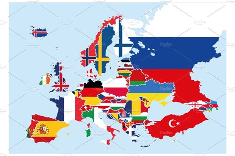 Flags Europe Map Education Illustrations Creative Market