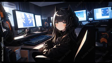 Anime Cartoon Gamer Girl Stock Illustration Adobe Stock