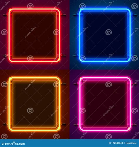Neon Frame Sign In The Shape Of A Square Set Color Template Design