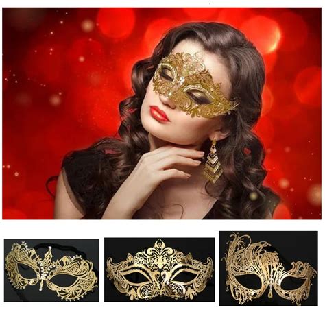 Cosplay Erotic Masquerade Mask Party Sex Products Gold Hollow Out Metal Mask Diamond Halloween