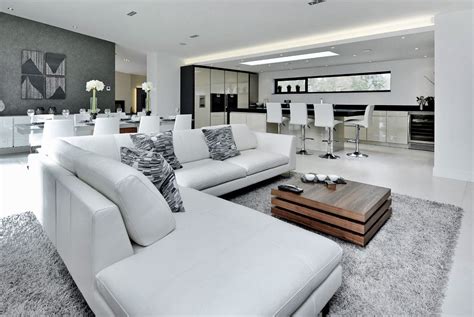 Contemporary Modern Style White Living Room Decor With White Sectional