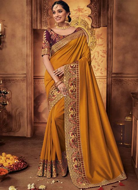 Mustard Color Designer Traditional Saree Saree Designs Saree Models Party Wear Sarees