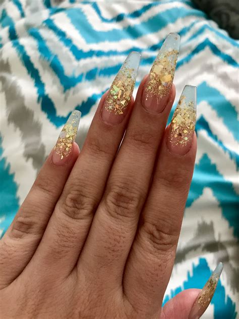 Gold Glitter Ombré Coffin Shaped Acrylic Nails Red And Silver Nails