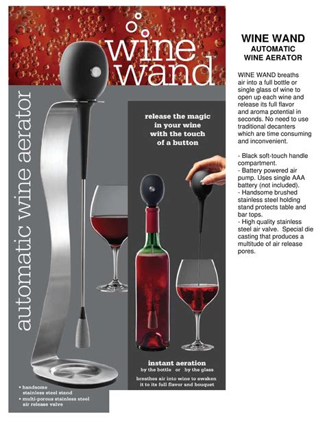 Prodyne Wine Wand Automatic Wine Aerator With Stainless Steel Stand