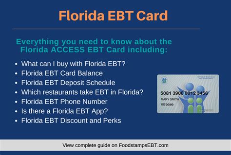 La tarjeta ebt de florida, conocida también como tarjeta ebt florida access, es el mecanismo mediante el cual se entregan los siguientes dos beneficios: Florida EBT Card 2020 Guide - Food Stamps EBT