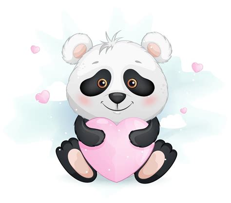 Cute Little Panda Holding Pink Heart 2231356 Vector Art At Vecteezy