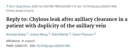 Pdf Reply To Chylous Leak After Axillary Clearance In A Patient With